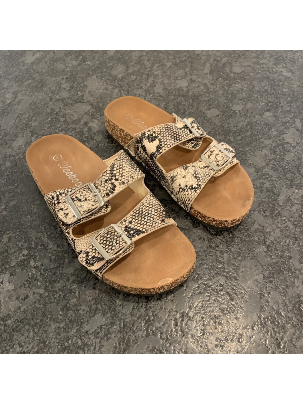 Weeboo Womens Size 8 Snake Skin Print Double Buckle Slide Sandals